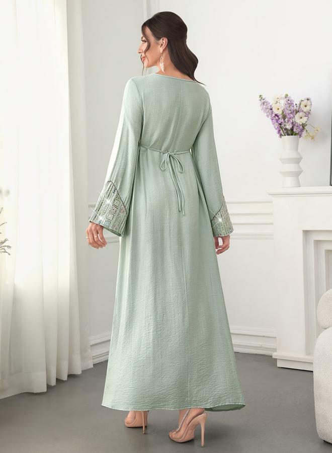 Take Two Green Embellished A-Line Maxi Dress - Image 3