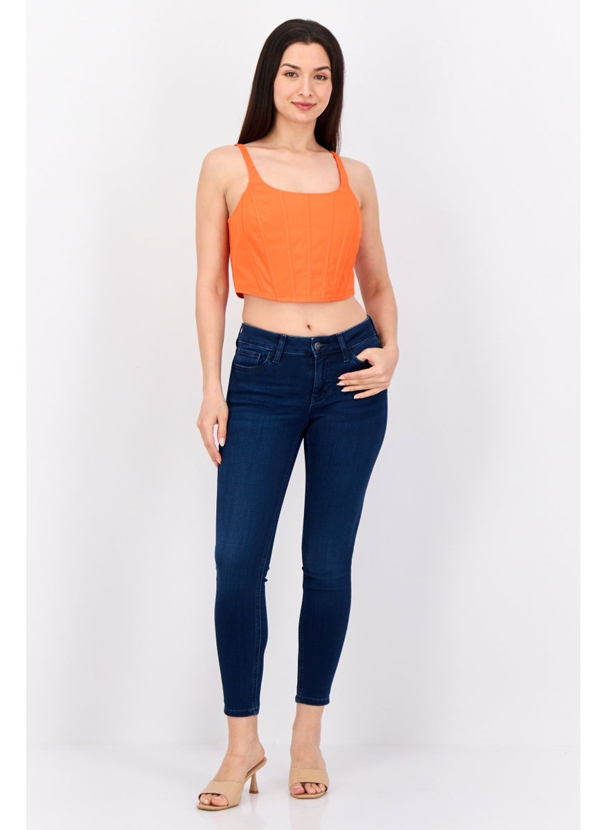 ESPRIT - Women Skinny Fit Mid Rise Straight Leg Stretchable Jeans, Dark Blue - Image 1