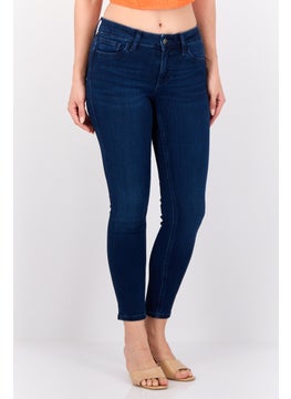Women Skinny Fit Mid Rise Straight Leg Stretchable Jeans, Dark Blue