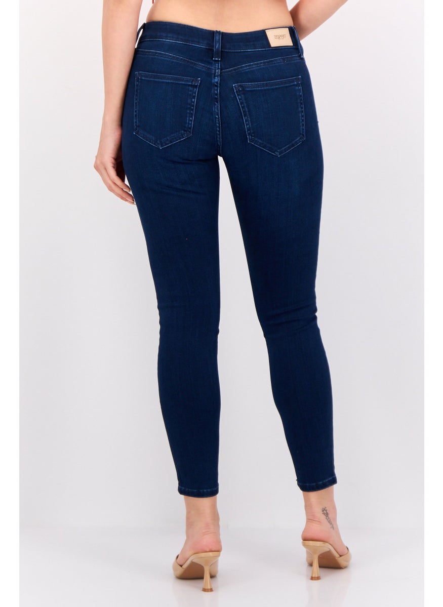 ESPRIT - Women Skinny Fit Mid Rise Straight Leg Stretchable Jeans, Dark Blue - Image 1