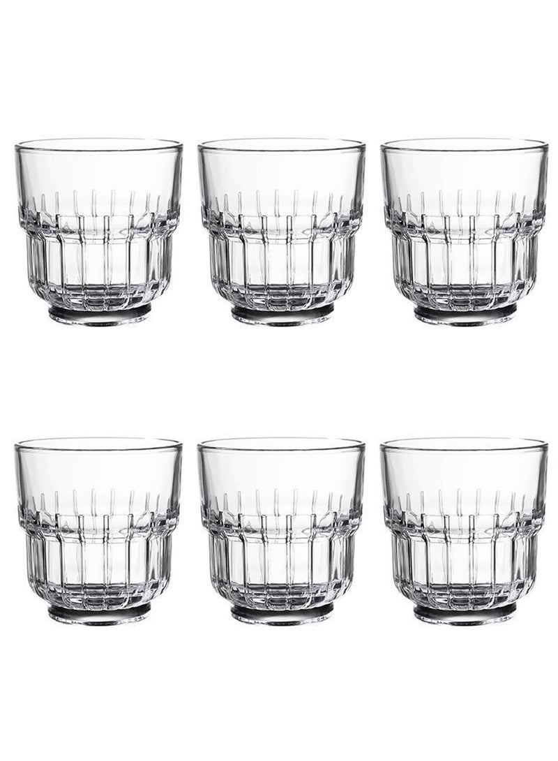 Glass Set, Set Of Six, American Iced Coffee Cup, Clear Cold Brew Striped Glass, Can Be Used For Drinking Water, Coffee, Tea, Juice, Milk, 245ML  - Image 1