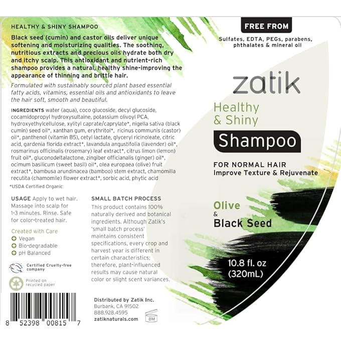 zatik HEALTHY & SHINY SHAMPOO, 10.8 FZ - Image 3