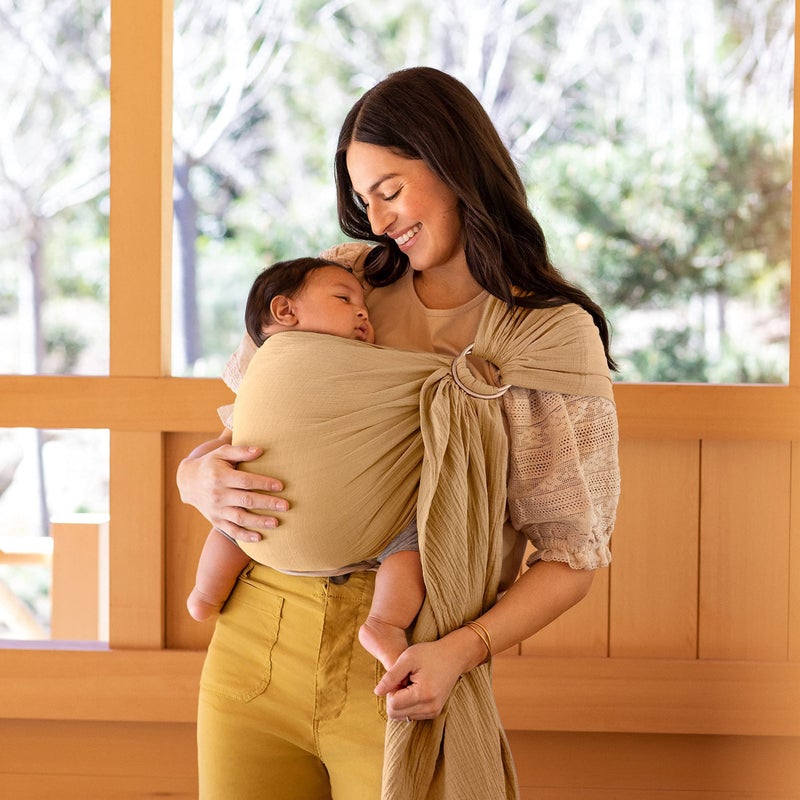 Moby Baby Wrap Carrier Ring Sling for Newborns to Toddlers, Hands-Free, Versatile Support for Moms & Dads, Breathable & Lightweight, Supports Children 8-30 lbs (Saffron) - Image 4