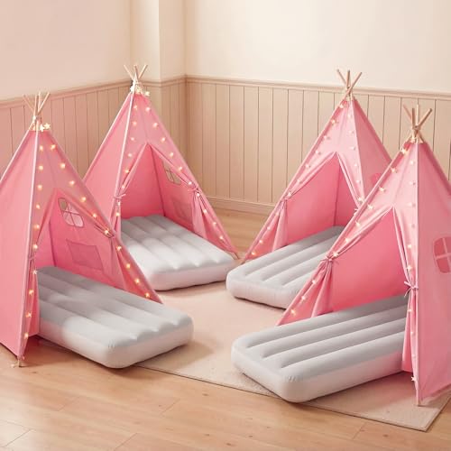 wilwolfer 2 Pack Teepee Tent for Kids with Inflatable Airbed Indoor Play Tent Foldable for Boys Girls Party Sleepover Slumber Gifts Toy - Image 1