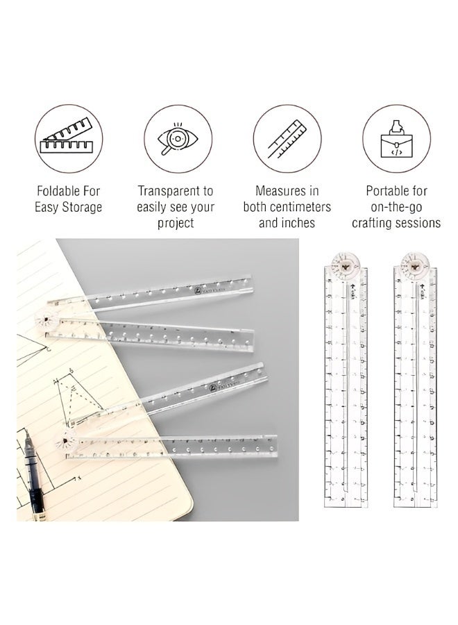 4 قطع مسطرة قابلة للطي 30 سم مسطرة قابلة للطي 15 سم مسطرة مستقيمة شفافة أداة قياس هندسية واضحة للاستخدام في المدرسة أو المنزل أو النجار أو الكهربائي أو المهندس أو المكتب - Image 2