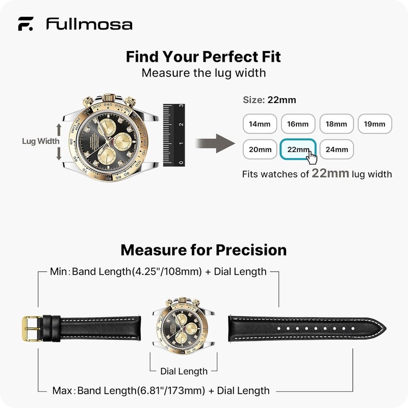 Fullmosa 22mm Watch Straps for Men Women Leather Replacement Bands Compatible with Samsung Galaxy Watch 3, Galaxy Watch 46mm, Garmin Vivoactive 4, Fossil Gen 5/6, Huawei GT2 /pro - Image 5
