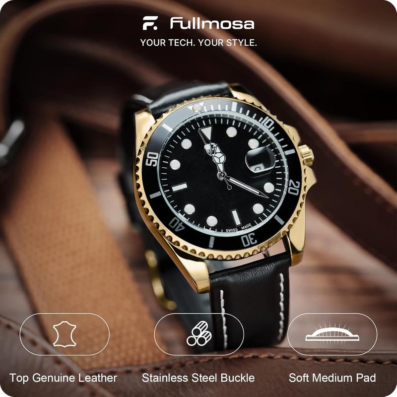 Fullmosa 22mm Watch Straps for Men Women Leather Replacement Bands Compatible with Samsung Galaxy Watch 3, Galaxy Watch 46mm, Garmin Vivoactive 4, Fossil Gen 5/6, Huawei GT2 /pro - Image 2