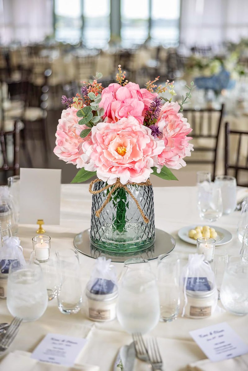 Briful Faux Flower Arrangements Artificial Peony Hydrangea Silk Flowers with Glass Vase Realistic Fake Potted Floral Bouquet for Home Offices Weddings Parties Table Centerpieces DÃ©cor (Pink) - Image 4