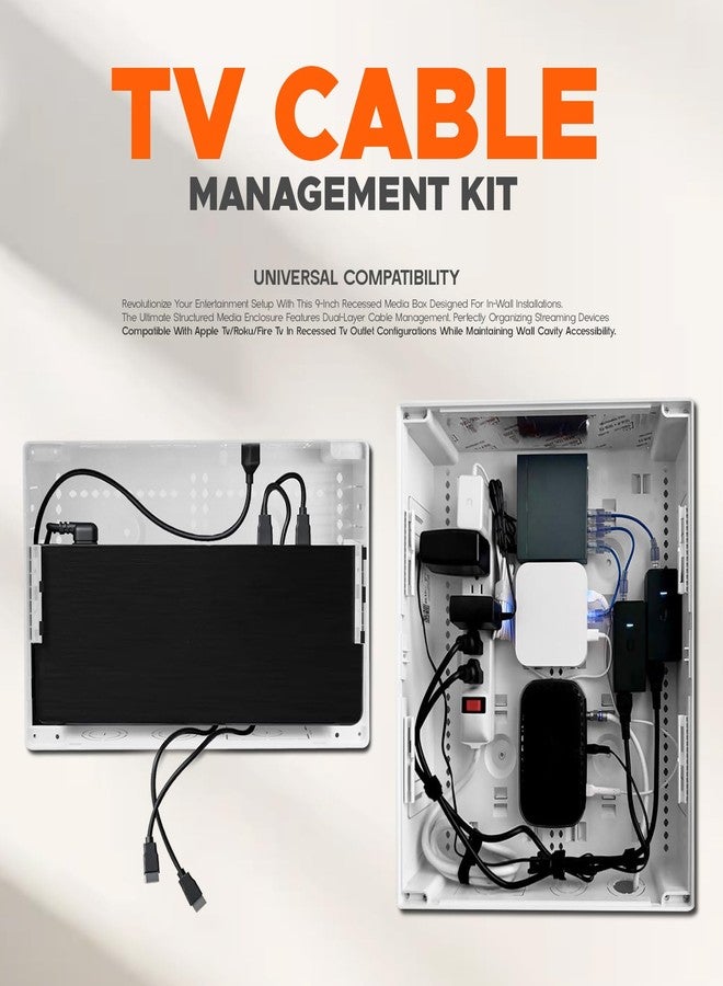 Rogierra in-Wall Media Box - TV Cable Management Kit, Structured Media Enclosuree, Home Theater Box, for Roku, Apple TV, Samsung One Connect Mini - WiFi Friendly, Dual Purpos, White-9" - Image 3