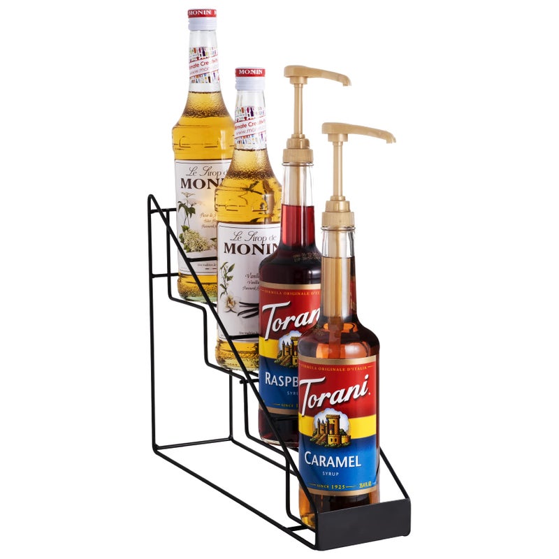Mustry Coffee Syrup Rack for Coffee Bar Accessories Fits with Torani and Monin Syrup Coffee Bar Organizer Holds 4 Bottles