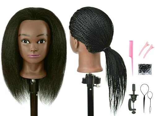 RYHAIR 22 Inch Real 100% Human Hair Mannequin Head with Stand for Cosmetology Manikin Practice Training Head Braiding Styling Curling Cutting Updos Display - Image 1