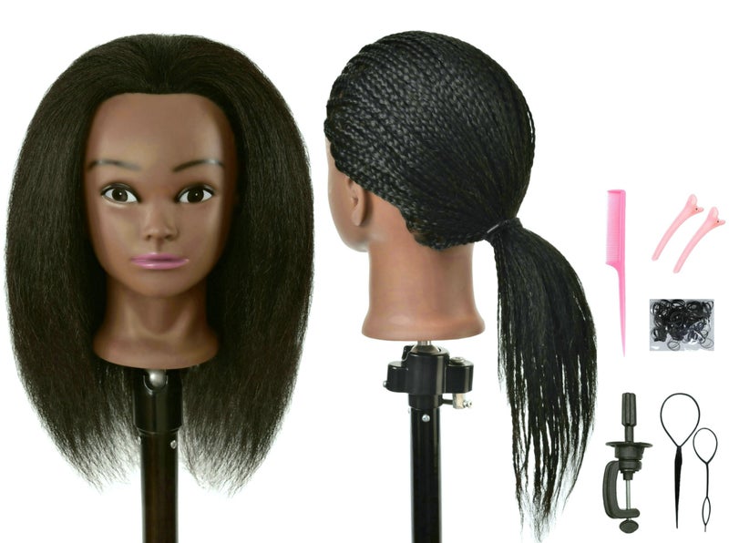 RYHAIR 22 Inch Real 100% Human Hair Mannequin Head with Stand for Cosmetology Manikin Practice Training Head Braiding Styling Curling Cutting Updos Display - Image 3