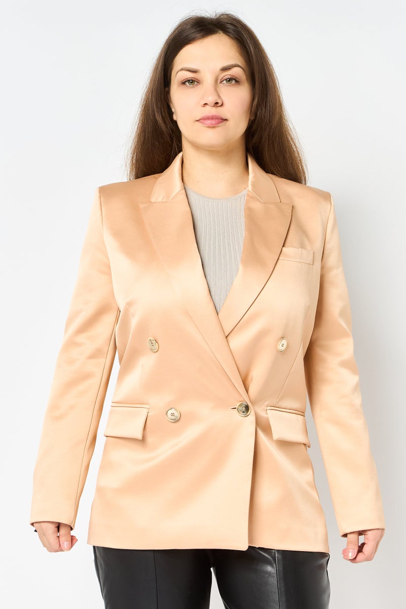 PINKO Women Regular Fit Plain Casual Blazer, Beige - Image 1
