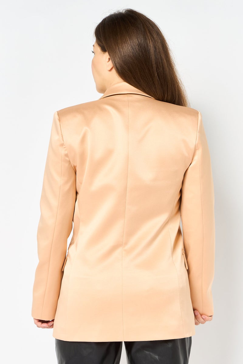 PINKO Women Regular Fit Plain Casual Blazer, Beige - Image 2