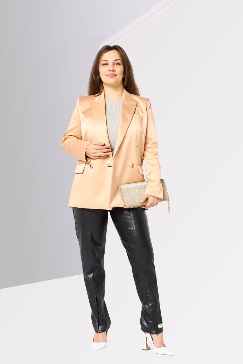 PINKO Women Regular Fit Plain Casual Blazer, Beige - Image 3