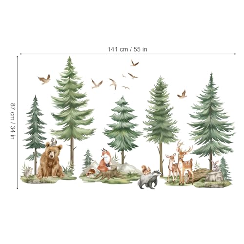 wondever Mountain Tree Wall Stickers Large Pine Tree Forest Animals Bear Deer Peel and Stick Wall Art Decals for Kids Bedroom Baby Nursery - Image 5