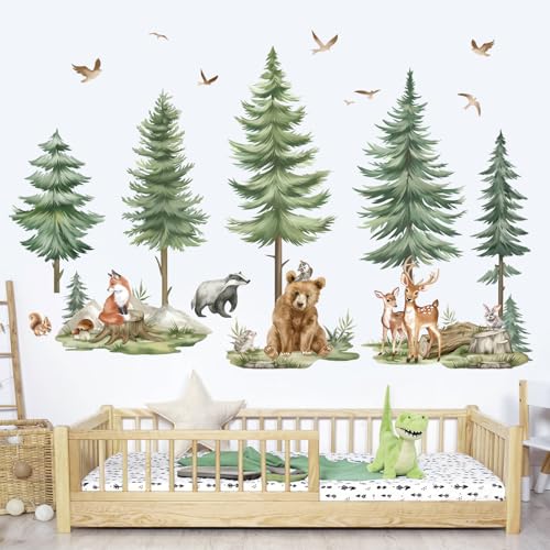 wondever Mountain Tree Wall Stickers Large Pine Tree Forest Animals Bear Deer Peel and Stick Wall Art Decals for Kids Bedroom Baby Nursery - Image 3