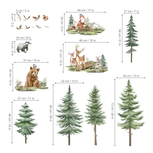 wondever Mountain Tree Wall Stickers Large Pine Tree Forest Animals Bear Deer Peel and Stick Wall Art Decals for Kids Bedroom Baby Nursery - Image 4