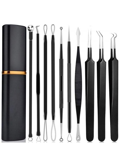 Blackhead Remover Tool 10 Pcs Professional Pimple Extractor Tool Acne Removal Kit - Treatment for Pimples Blackheads Zit Removing Forehead Facial and Nose