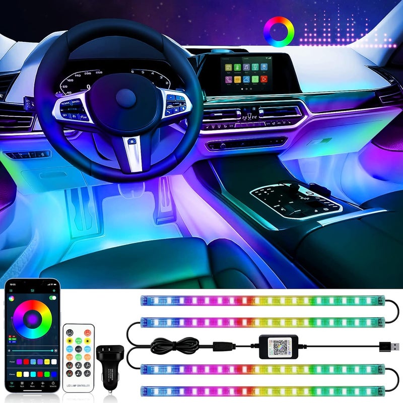 DUOFU365 RGB 72 LED Interior Car Strip Lights with Smart APP Control, 2 Lines Design Music Sync Under Dash Footwell Neon Internal Lighting,12V LED Strip Lights for Cars, Trucks, SUVs with Car Charger(1 Set) - Image 1