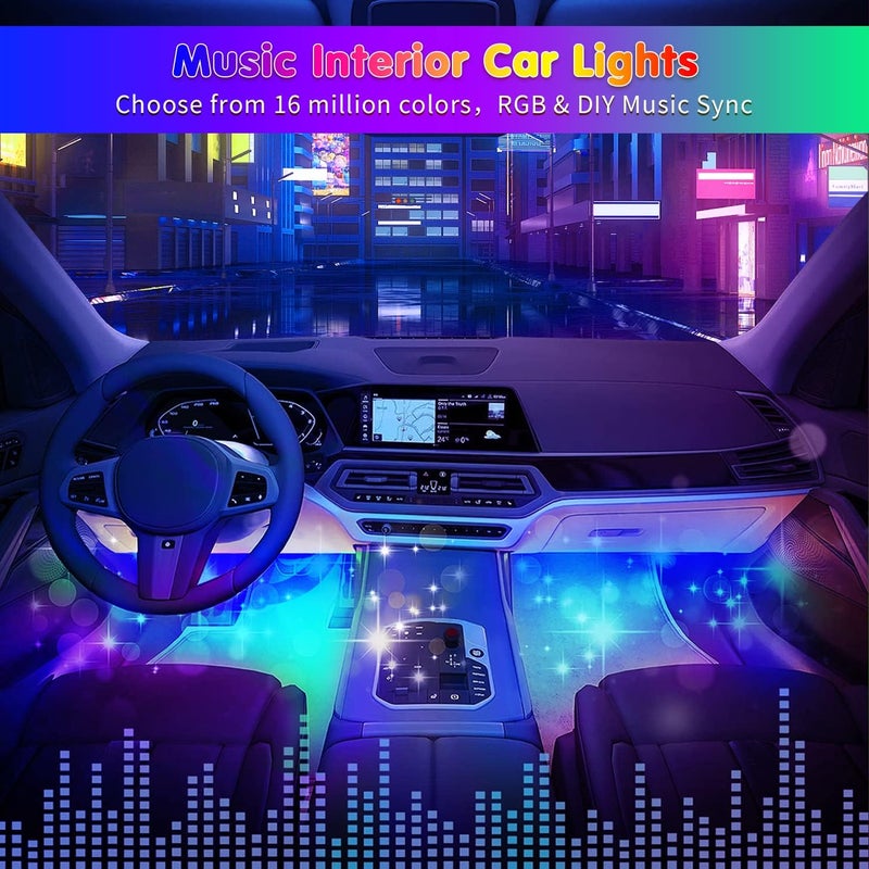 DUOFU365 RGB 72 LED Interior Car Strip Lights with Smart APP Control, 2 Lines Design Music Sync Under Dash Footwell Neon Internal Lighting,12V LED Strip Lights for Cars, Trucks, SUVs with Car Charger(1 Set) - Image 3
