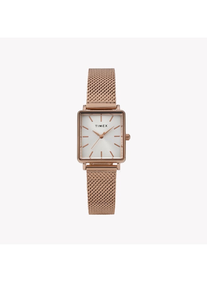 TIMEX Transcend Rose Gold-tone Rectangle Watch with Silver Dial TW2Y26200 | Women’s Elegant Timepiece - Image 1