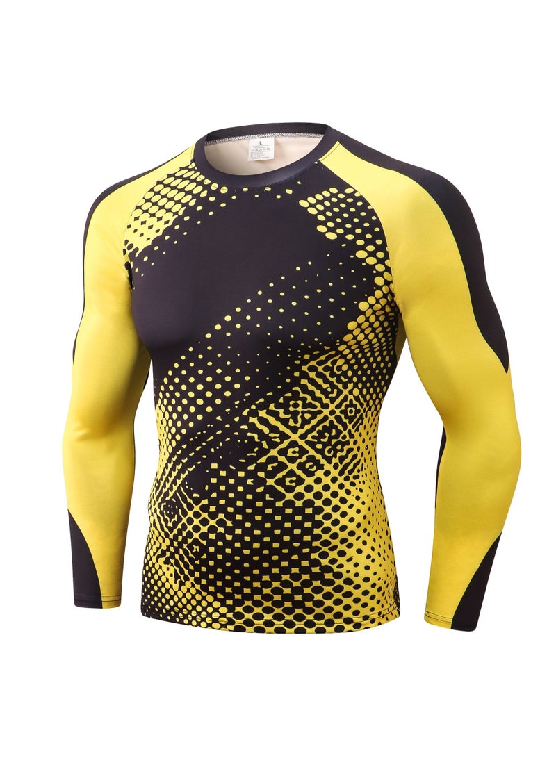 نيبمينينت Men Quick Dry Breathable Long Sleeve T-Shirt Black/Yellow - Image 1