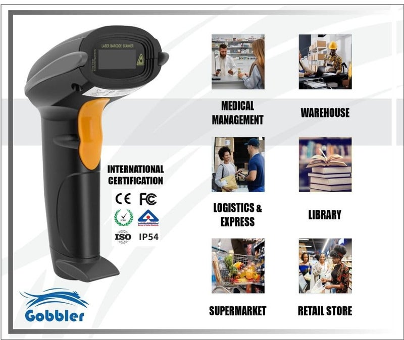 GOBBLER Professional 1D Barcode Scanner Laser High-Speed USB Wired Reader - Black - Image 4