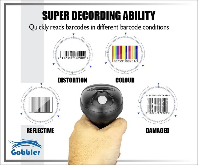 GOBBLER Professional 1D Barcode Scanner Laser High-Speed USB Wired Reader - Black - Image 2