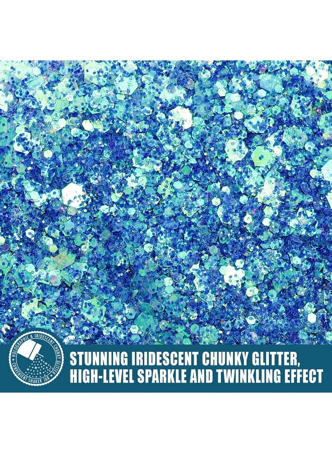 Estanoite Iridescent Chunky Glitter 5.64Oz/160G, Ultra Fine Glitter Powder Mixed Chunky Pet Flakes Sequins For Resin Epoxy Craft Arts, Tumbler Nail Hair Eye Party Festival Decor (Fantasy Blue) - Image 2