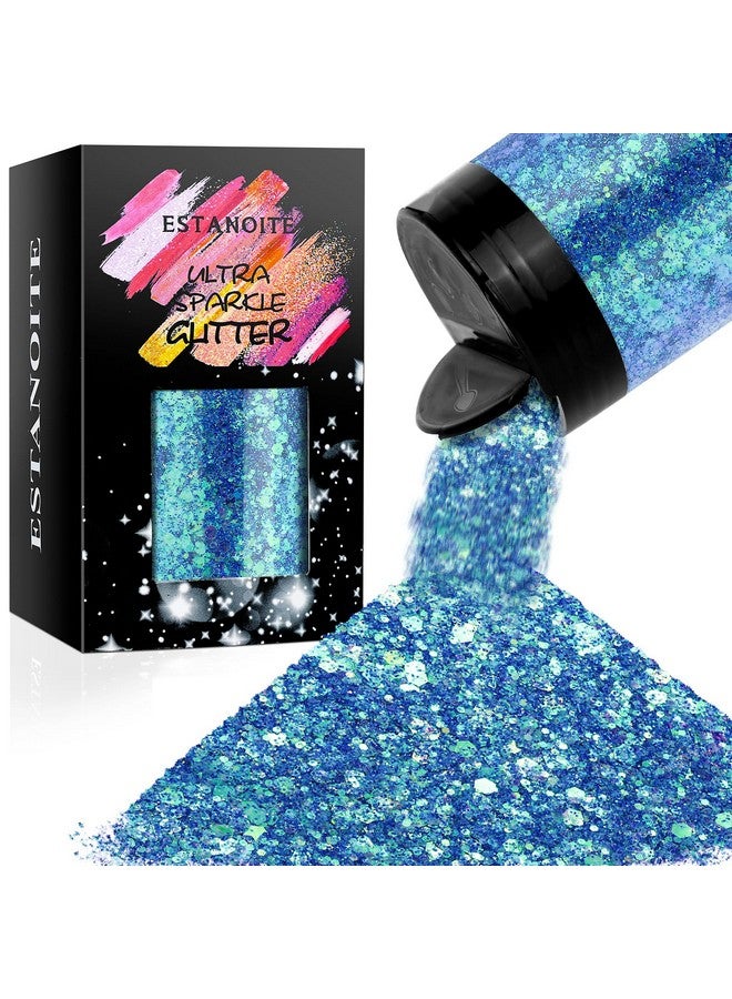 Estanoite Iridescent Chunky Glitter 5.64Oz/160G, Ultra Fine Glitter Powder Mixed Chunky Pet Flakes Sequins For Resin Epoxy Craft Arts, Tumbler Nail Hair Eye Party Festival Decor (Fantasy Blue) - Image 1