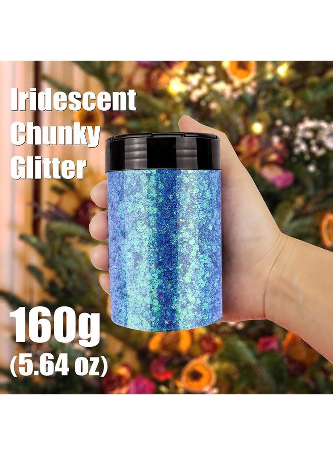 Estanoite Iridescent Chunky Glitter 5.64Oz/160G, Ultra Fine Glitter Powder Mixed Chunky Pet Flakes Sequins For Resin Epoxy Craft Arts, Tumbler Nail Hair Eye Party Festival Decor (Fantasy Blue) - Image 3
