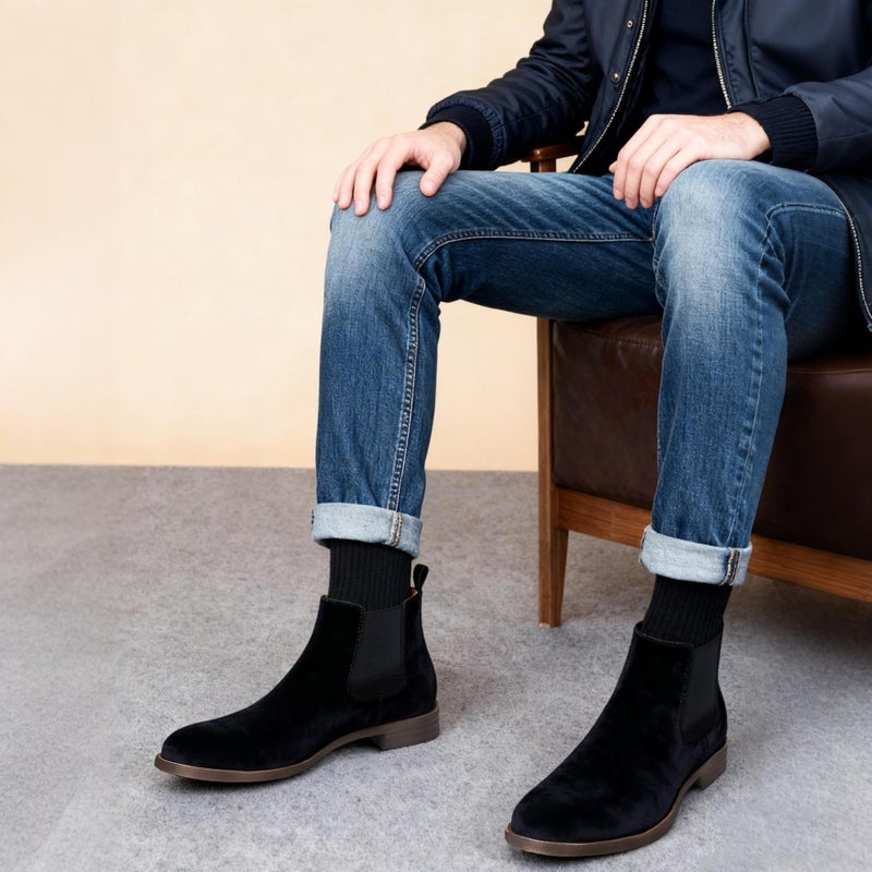 Jousen Men's Chelsea Boots Lightweight Casual Chukka Ankle Boots Classic Elastic Dress Boots For Men (AMY650A Black Suede 11.5) - Image 2