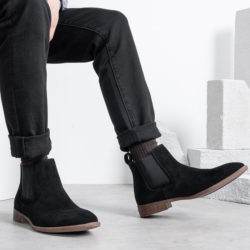 Jousen Men's Chelsea Boots Lightweight Casual Chukka Ankle Boots Classic Elastic Dress Boots For Men (AMY650A Black Suede 11.5) - Image 3