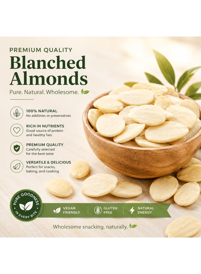لوز أبيض أنصاف (نصف حبة) فاخر للطهي والحلويات 500 جم | Blanched Split Almonds Premium Quality | لوز مقشر أبيض للطهي والخبز وصناعة الحلويات الشرقية والغربية | مكسرات طبيعية عالية الجودة - Image 2