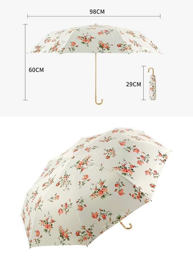 DUNISO Windproof Folding Travel Umbrella, Small Anti-UV Sun & Rain Umbrellas, Lightweight Compact Portable Umbrella, J Hook Curved Handle Umbrella for Women - Image 4