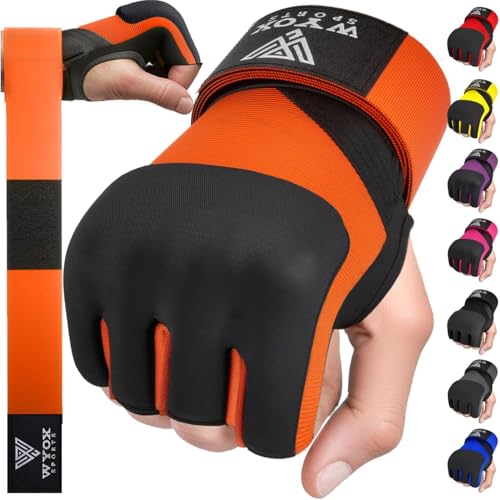 WYOX Gel Boxing Hand Wraps Inner Gloves for Men & Women, 80cm Quick Wrist Straps, Padded Knuckle Protection for Muay Thai Kickboxing, Hand Wraps for Boxing & Martial Arts (Orange, XS) - Image 1