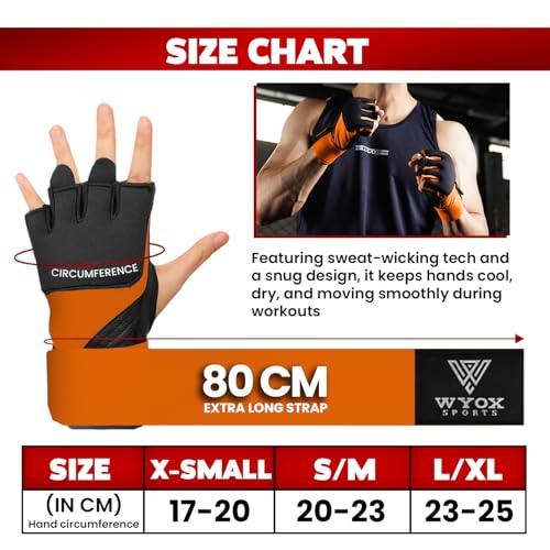 WYOX Gel Boxing Hand Wraps Inner Gloves for Men & Women, 80cm Quick Wrist Straps, Padded Knuckle Protection for Muay Thai Kickboxing, Hand Wraps for Boxing & Martial Arts (Orange, XS) - Image 5