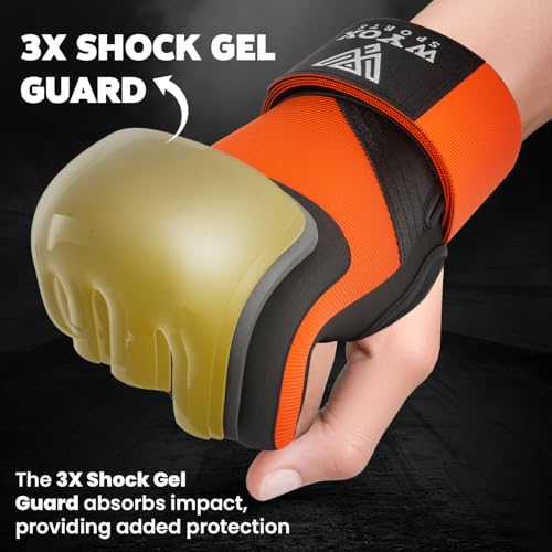 WYOX Gel Boxing Hand Wraps Inner Gloves for Men & Women, 80cm Quick Wrist Straps, Padded Knuckle Protection for Muay Thai Kickboxing, Hand Wraps for Boxing & Martial Arts (Orange, XS) - Image 3