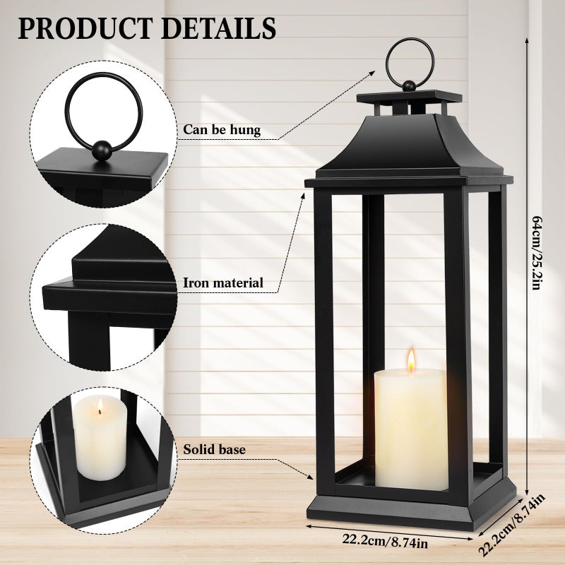 SUJUN Modern Farmhouse Black Lantern Candle Holder â€“ 22â€ Hanging Decorative Lantern for Indoor & Outdoor Home DÃ©cor â€“ Ideal for Parties, Weddings, Porches, and Events (No Glass Panel), Size Large - Image 2