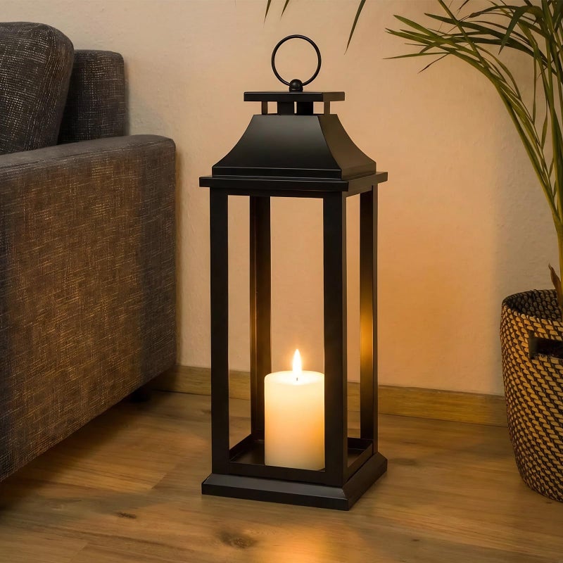 SUJUN Modern Farmhouse Black Lantern Candle Holder â€“ 22â€ Hanging Decorative Lantern for Indoor & Outdoor Home DÃ©cor â€“ Ideal for Parties, Weddings, Porches, and Events (No Glass Panel), Size Large - Image 3