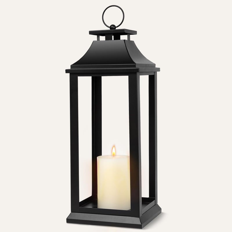 SUJUN Modern Farmhouse Black Lantern Candle Holder â€“ 22â€ Hanging Decorative Lantern for Indoor & Outdoor Home DÃ©cor â€“ Ideal for Parties, Weddings, Porches, and Events (No Glass Panel), Size Large - Image 1
