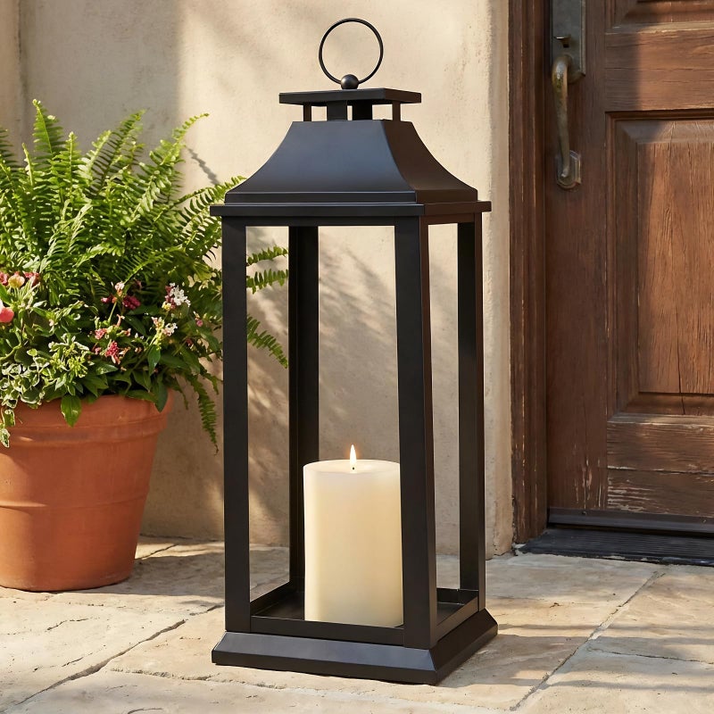 SUJUN Modern Farmhouse Black Lantern Candle Holder â€“ 22â€ Hanging Decorative Lantern for Indoor & Outdoor Home DÃ©cor â€“ Ideal for Parties, Weddings, Porches, and Events (No Glass Panel), Size Large - Image 4