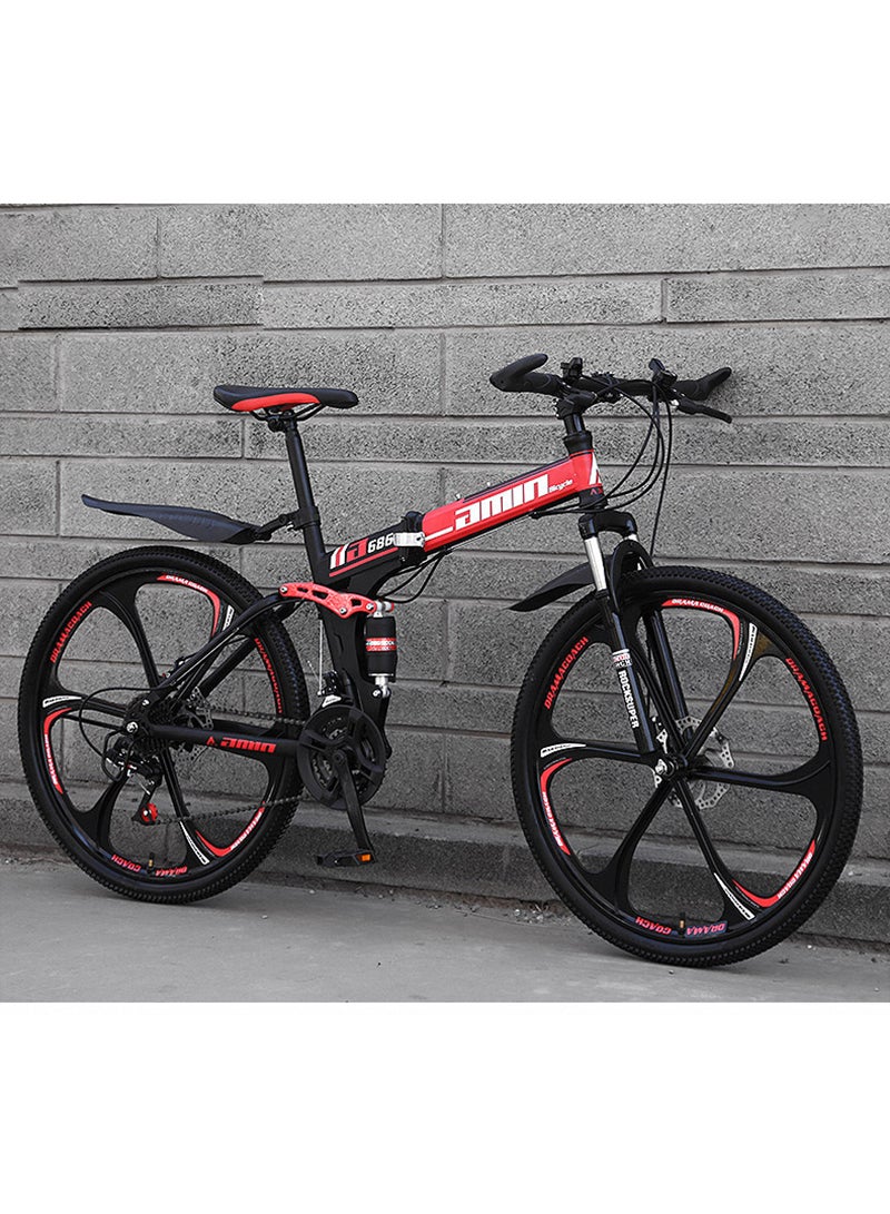 amin 26 Inch Folding Mountain Bike, 24 Speed Full Suspension High-Carbon Steel MTB Foldable Bicycle, Dual Disc Brake Non-Slip Folding Bikes for Adults/Men/Women, Shock Absorption, 10-Blade Wheel - Image 2
