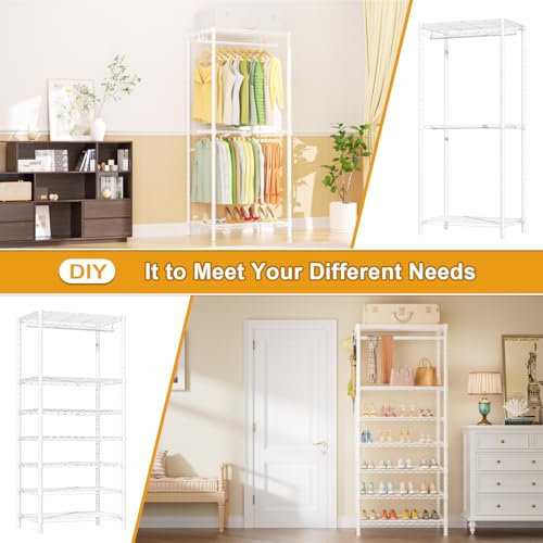 Ulif E13C Heavy Duty Closet Organizer System，Freestanding Clothing Racks for Hanging Clothes，Adjustable Garment Rack 63" W x 16" D x 77" H Hold 960 lbs，White Clothing Rack with Grey Dustproof Cover - Image 5