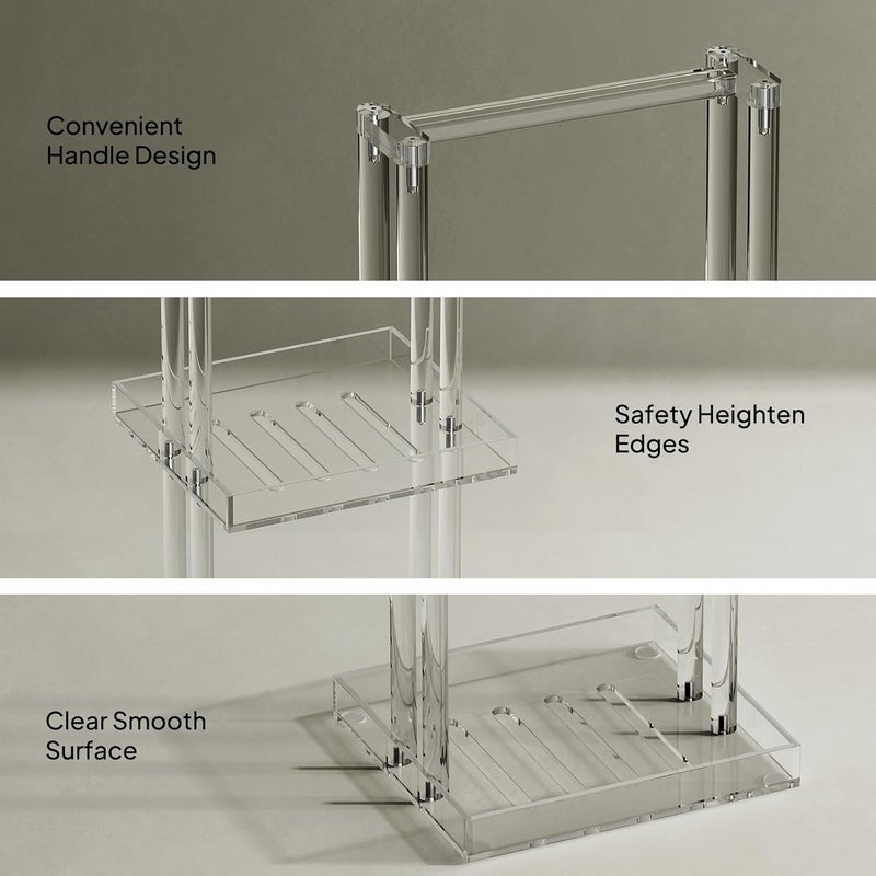 Aquiver Acrylic Standing Shower Caddy - 3 Tier Corner Shower Organizer Stand with Handle - Shower Storage Shelf for Inside Bathroom, Bathtub, 11'' L x 10'' W x 34.6'' H, Clear - Image 3