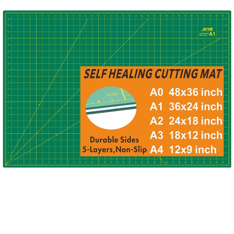 ArtAt Self Healing Cutting Mat: 24 x 36 inch Green Large 5-Ply Double-Sided Durable Non-Slip PVC Cutting Mat for Sewing Quilting Scrapbooking Art & Crafts projectsâ€¦ - Image 1