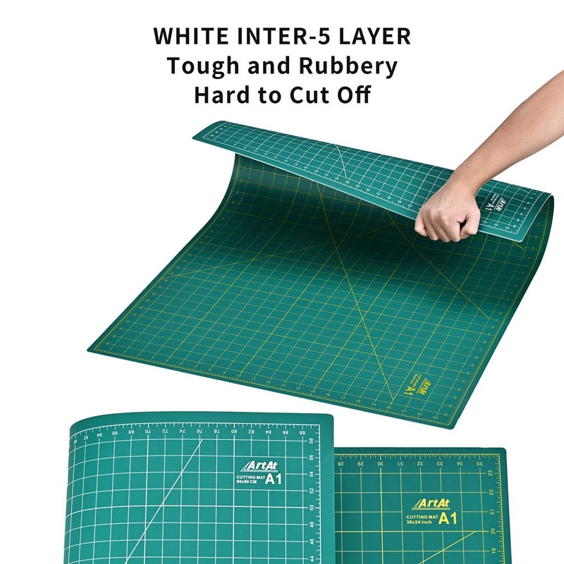 ArtAt Self Healing Cutting Mat: 24 x 36 inch Green Large 5-Ply Double-Sided Durable Non-Slip PVC Cutting Mat for Sewing Quilting Scrapbooking Art & Crafts projectsâ€¦ - Image 3