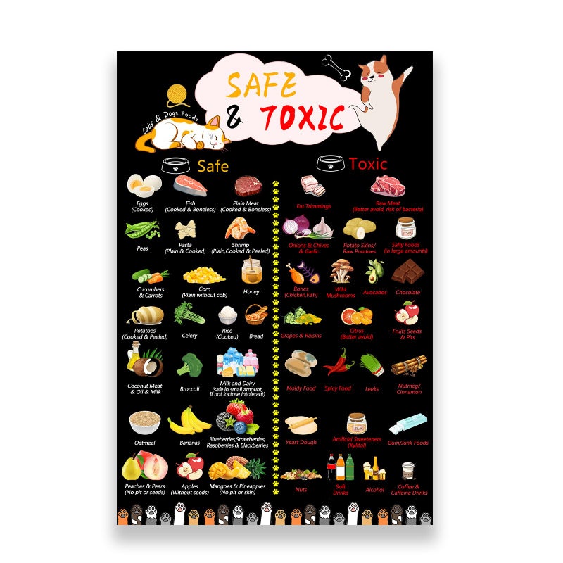 Blirik Magnetic Safe Foods Guide for Dogs and Cats,Dog Feeding Chart Fridge Magnet, Foods Dogs Shouldnt Eat Chart Decorative Magnets,Dog Cat Safety Emergency Numbers Magnet-11.8" x 7.8"-Black - Image 1