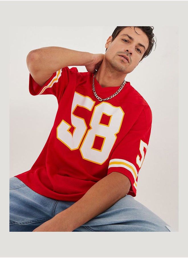 Styli Varsity Print Mesh Knit Oversized T-shirt  - Image 1